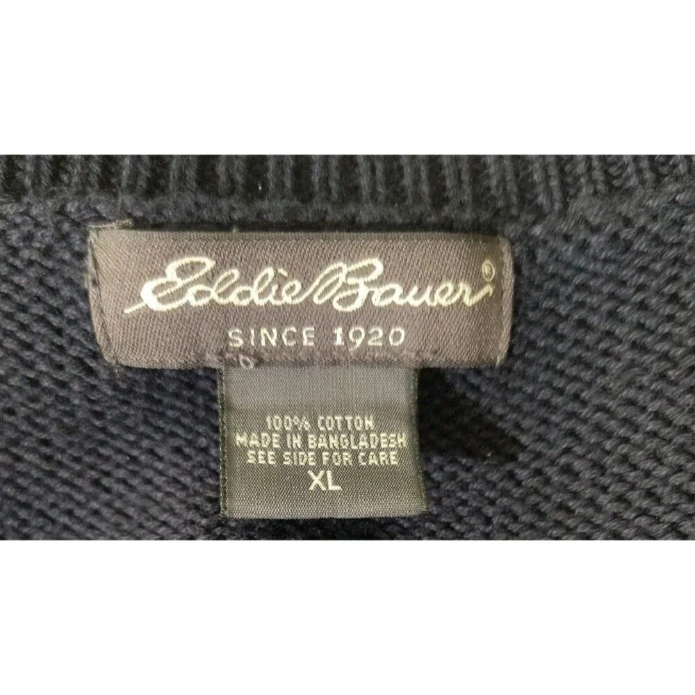 Eddie Bauer Mens XL Sweater Navy 100% Cotton Crew Neck Knit Pullover Preppy